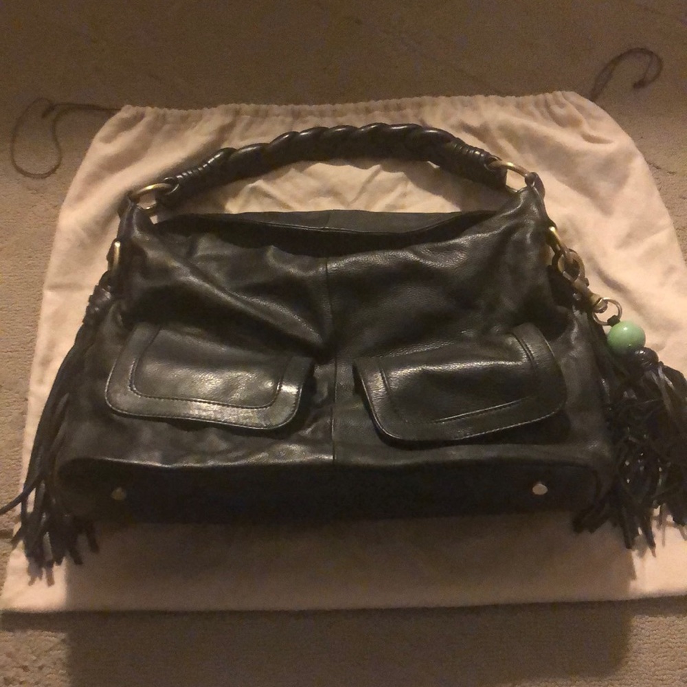 SHANGHAI TANG Large Blk Hobo-Braided Handle